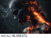 Woman with pain in shoulder and neck. Стоковое AI-изображение, AI-художник Станислав Тарко / Фотобанк Лори