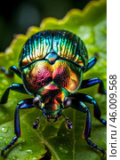 Macro photography insect beetle with iridescent close up. Стоковое AI-изображение, AI-художник Наталья Симакова / Фотобанк Лори