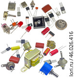 Радиодетали разного типа на белом фоне. Radio components on a white background. Стоковое фото, фотограф Татьяна Д / Фотобанк Лори