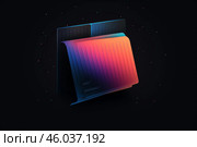 Gradient flexible screen folding in half on dark background. Стоковое AI-изображение, AI-художник Иван Рябоконь / Фотобанк Лори