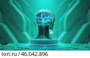 Brain is displayed in a green room with a futuristic feel. Стоковое AI-видео, аниматор Sergey Grishin / Фотобанк Лори