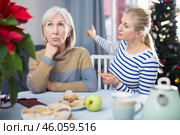 Daughter angry with elderly mother on Christmas night at home. Стоковое фото, фотограф Яков Филимонов / Фотобанк Лори
