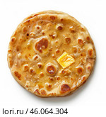 Puri, bhatura, chapati, or paratha with melting butter on top isolated on white background. Стоковое AI-изображение, AI-художник Иван Рябоконь / Фотобанк Лори