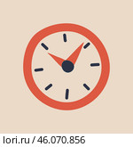 Doodle wall clock. Round Dial Hands. Display Hour and Minute. Morning time. Red hand drawn alarm clock. Image from Three colors. Isolated item. Vector illustration. Стоковая иллюстрация, иллюстратор Алёна Остроухова / Фотобанк Лори