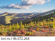 В горах Якутии, вид с Ольчанского перевала, ( Оймяконский район ) Стоковое фото, фотограф Павел Просянов / Фотобанк Лори