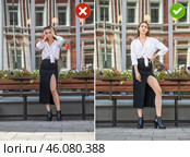 Common mistakes in female posing and how to avoid them. Photo poses. Стоковое фото, фотограф Андрей Аркуша / Фотобанк Лори