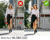 Common mistakes in female posing and how to avoid them. Photo poses. Стоковое фото, фотограф Андрей Аркуша / Фотобанк Лори