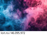 Pink and blue smoke creating abstract shapes on black background. Стоковое AI-изображение, AI-художник Иван Рябоконь / Фотобанк Лори