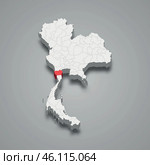 Phetchaburi province location Thailand 3d map. Стоковая иллюстрация, иллюстратор Максим Гребешков / Фотобанк Лори