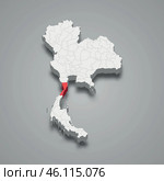 Prachuap Khiri Khan province location Thailand 3d map. Стоковая иллюстрация, иллюстратор Максим Гребешков / Фотобанк Лори