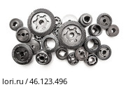 Gear metal wheels, isolated on white background. Стоковое фото, фотограф Сергей Толмачёв / Фотобанк Лори