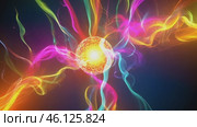 Glowing plasma ball emits colorful smoke trails. Стоковое AI-видео, аниматор Юрий Поздников / Фотобанк Лори