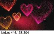 An infinite loop of glowing fireflies forming abstract heart shapes in the air. The tiny particles move in synchronized waves, pulsing and changing hues between deep red, soft pink, and golden yellow. The animation feels soft, romantic, and peaceful, evoking a gentle essence of love. Стоковое AI-видео, аниматор Антонина Черепкова / Фотобанк Лори