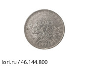 Реверс монеты Франции 5 франков 1971 года на белом фоне крупным планом. Стоковое фото, фотограф Александр Кузнецов / Фотобанк Лори