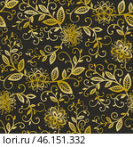 Elegance golden flowers on black background. Russian style. Стоковая иллюстрация, иллюстратор Photolart / Фотобанк Лори