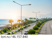 Road along the sea from Gazipasa Airport to Alanya, Turkey (2022 год). Стоковое фото, фотограф Светлана Султанаева / Фотобанк Лори