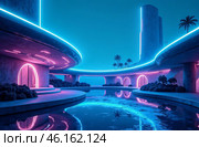 Retrofuturism interior of the building, free space street city. AI Generative. Стоковое AI-изображение, AI-художник Spirit River / Фотобанк Лори