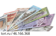 Financial illustration. Isolated paper 3D banknotes of old Syrian Arab Republic, in perspective. All denominations, from 50 to 5000 pounds. Syria, economy and sanctions. Стоковая иллюстрация, иллюстратор GAlexS / Фотобанк Лори