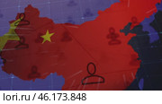 Cg footage. The image of the geographical borders of China is filled with the color of the flag, along which symbolic images of a person move. Human resources. Стоковое видео, видеограф Константин Скуридин / Фотобанк Лори