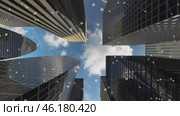 Skyscrapers from below with animated lines representing business networking. Стоковое видео, видеограф Олег Грач / Фотобанк Лори