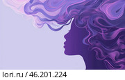 watercolor illustration, Purple Day, Epilepsy awareness day, silhouette of a girl with long hair, abstract light background, vintage postcard, copy space, free space for text. Стоковое AI-изображение, AI-художник Светлана Леуто / Фотобанк Лори