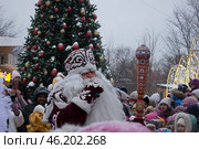 Дед Мороз на новогоднем детском празднике в парке. Редакционное фото, фотограф Елена Орлова / Фотобанк Лори