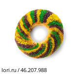 Festive cake for Mardi Gras (Fat Tuesday) holiday on white background. Стоковое фото, фотограф Pixel_shot / Фотобанк Лори
