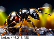 Macro photography insect ant close up. Стоковое AI-изображение, AI-художник Наталья Симакова / Фотобанк Лори