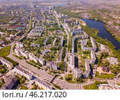 View from drone of Stary Oskol with Cathedral of Alexander Nevsky. Стоковое фото, фотограф Яков Филимонов / Фотобанк Лори