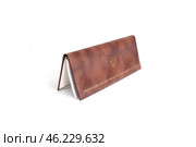Diary in brown leather cover isolated on white background. Inscription in Russian "Directorate of the President of the Russian Federation" Стоковое фото, фотограф Елена  Попкова / Фотобанк Лори