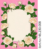 Delicate white roses encircle a blank card, set against a vibrant red background. This design offers a lovely space for messages on any occasion, celebrating love and beauty. Generative AI. Стоковое AI-изображение, AI-художник Юлия Петровская / Фотобанк Лори
