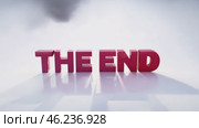 Красная надпись "The end" на белом фоне с дымом на заднем плане. Стоковое AI-видео, аниматор Анжелика Самсонова / Фотобанк Лори