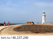 Paphos, Cyprus - August 14, 2023: The Paphos Lighthouse in Archaeological Park of Kato Paphos - a UNESCO world heritage site, Редакционное фото, фотограф Анастасия Мерчик / Фотобанк Лори