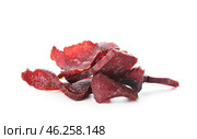 Spicy beef jerky on white background. Стоковое фото, фотограф Pixel_shot / Фотобанк Лори