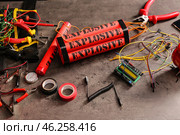 Parts for making bomb on table. Стоковое фото, фотограф Pixel_shot / Фотобанк Лори