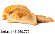 Tasty meat empanadas isolated on white background. Стоковое фото, фотограф Pixel_shot / Фотобанк Лори