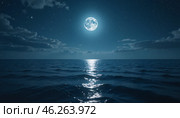 A large moon is reflected in the water of the ocean. Стоковое AI-изображение, AI-художник Виктория Кольцова / Фотобанк Лори