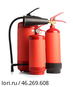 Fire extinguishers on white background. Стоковое фото, фотограф Pixel_shot / Фотобанк Лори