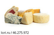 Assortment of tasty cheese on white background. Стоковое фото, фотограф Pixel_shot / Фотобанк Лори