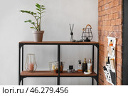 Stylish shelf in interior of modern bathroom. Стоковое фото, фотограф Pixel_shot / Фотобанк Лори