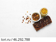 Beebread and pollen with honeycomb on white background. Стоковое фото, фотограф Pixel_shot / Фотобанк Лори