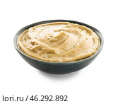 Bowl with tasty baba ghanoush on white background. Стоковое фото, фотограф Pixel_shot / Фотобанк Лори