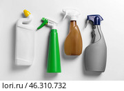 Bottles of detergents on white background. Стоковое фото, фотограф Pixel_shot / Фотобанк Лори