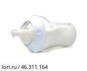 Feeding bottle of baby formula on white background. Стоковое фото, фотограф Pixel_shot / Фотобанк Лори