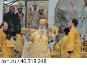 Епископ Виндовский Тихон во время литургии в Вознесенской Давидовой пустыни (2020 год). Редакционное фото, фотограф Дмитрий Неумоин / Фотобанк Лори