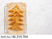 Cooling rack with tasty Uzbek samsa on white background. Стоковое фото, фотограф Pixel_shot / Фотобанк Лори