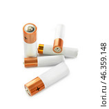 Alkaline batteries isolated on white background. Стоковое фото, фотограф Pixel_shot / Фотобанк Лори