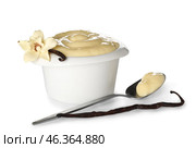 Ramekin of delicious vanilla pudding on white background. Стоковое фото, фотограф Pixel_shot / Фотобанк Лори