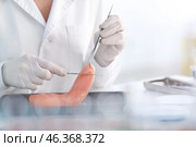 Scientist examining meat sample in laboratory. Стоковое фото, фотограф Pixel_shot / Фотобанк Лори
