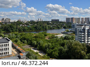 Panorama of the Pavshinskaya floodplain in Krasnogorsk Moscow region with the Moskva river. Стоковое фото, фотограф Володина Ольга / Фотобанк Лори